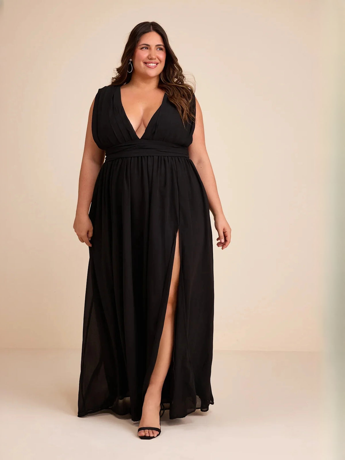 Light Pink maxi bridesmaid dress, alternate view showing the full-length silhouette