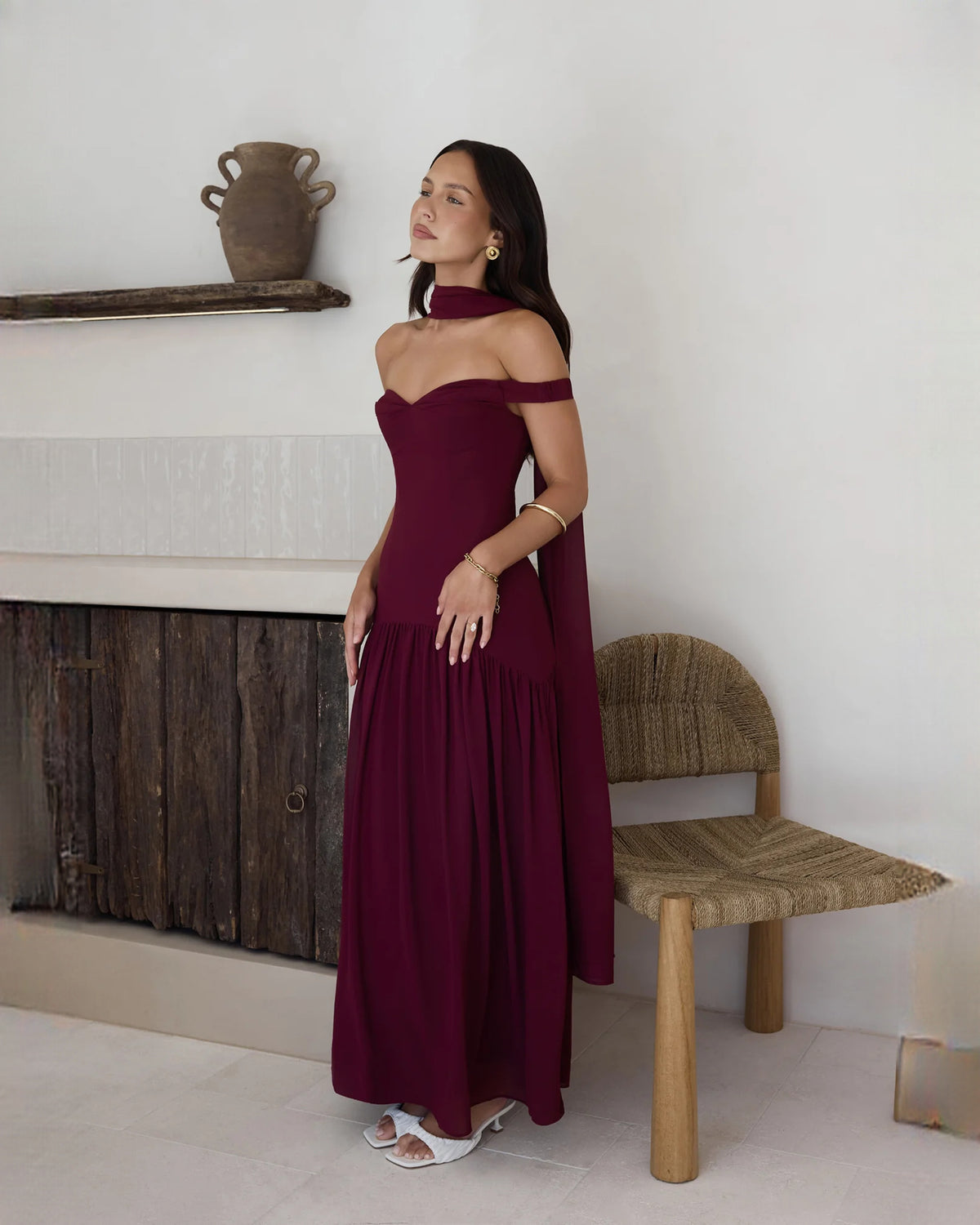 sleeveless structured satin a-line maxi bridesmaid dress - image 7