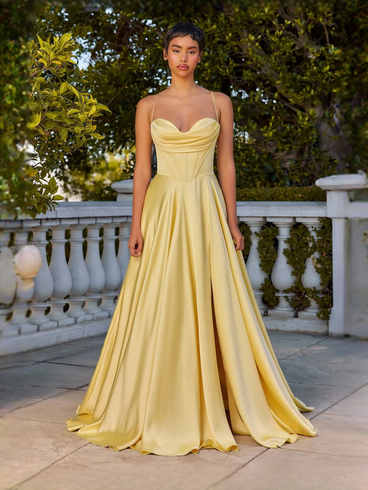 Daffodil floor-length prom dress, alternate view showing the full-length silhouette