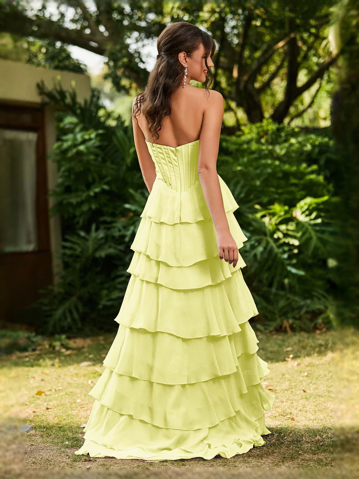 Lilac maxi prom dress, alternate view showing the full-length silhouette