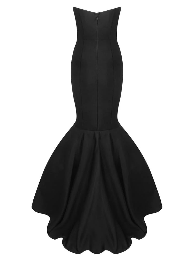 Black mermaid floor-length formal dress with cutout detail, alternate view showing the shoulder line