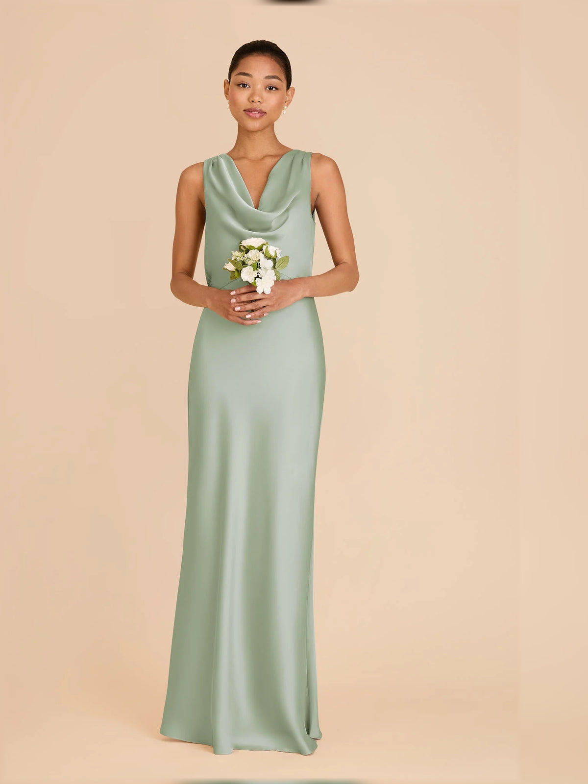 Sage Green maxi bridesmaid dress, alternate view showing the full-length silhouette
