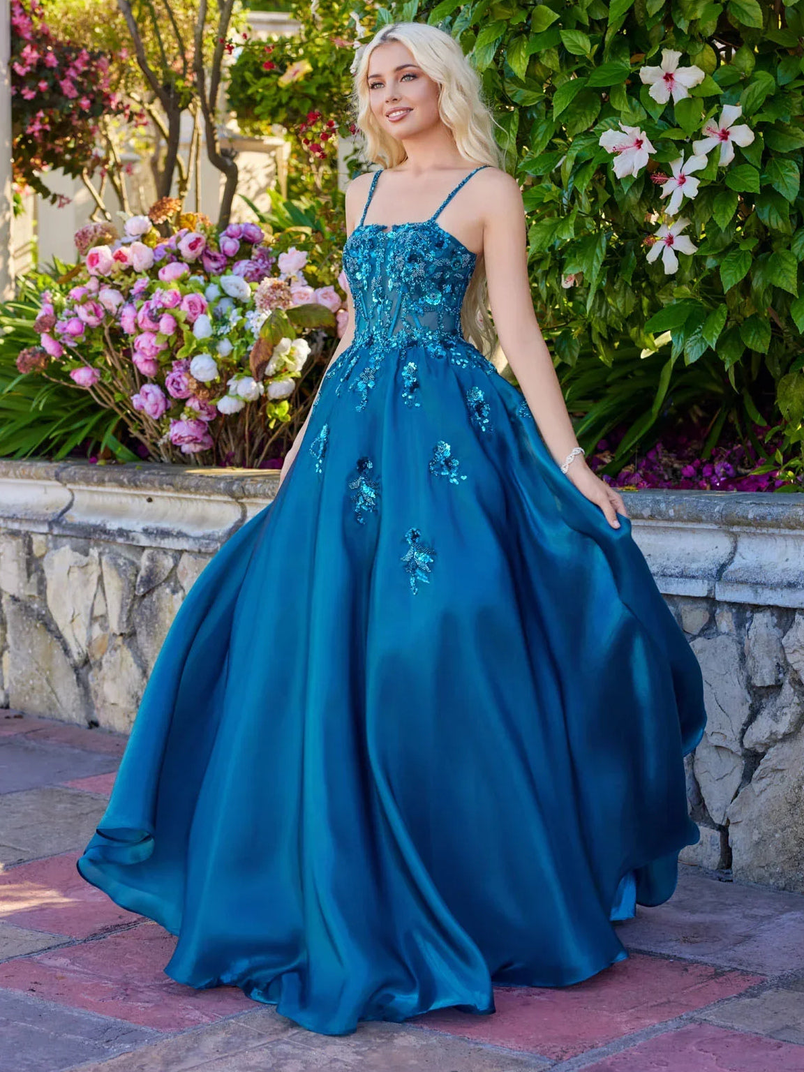 Purple floor-length prom dress, alternate view showing the full-length silhouette