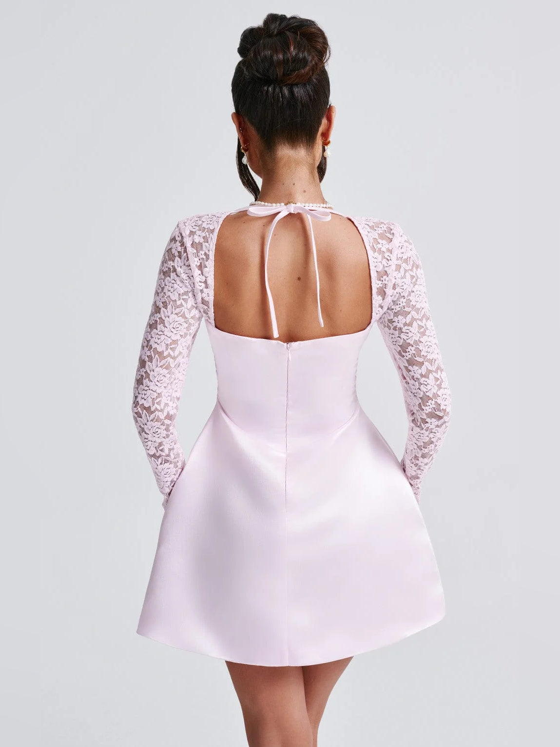 Blush mini homecoming dress, alternate view showing the full-length silhouette