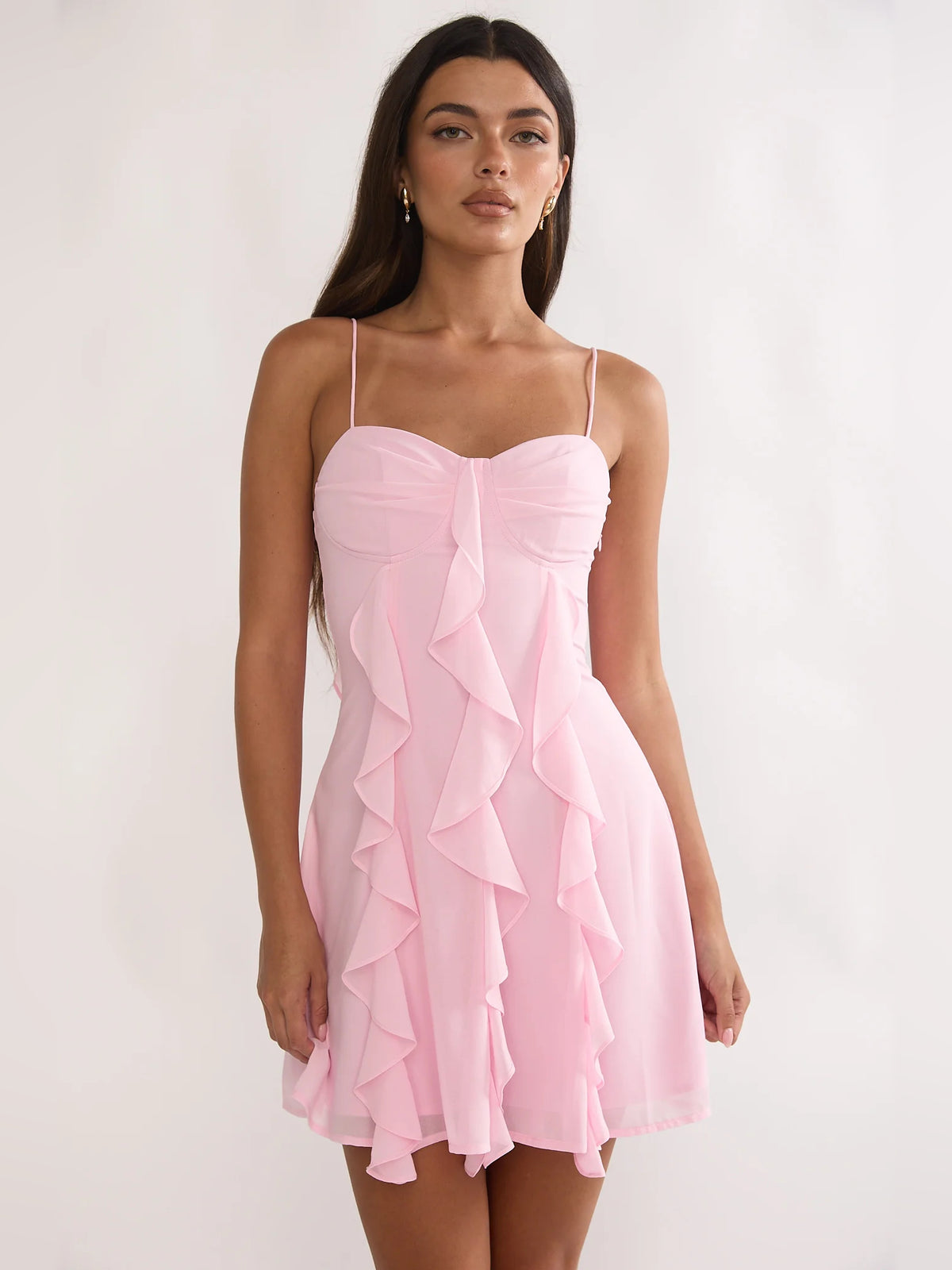 Aqua mini homecoming dress, alternate view showing the full-length silhouette
