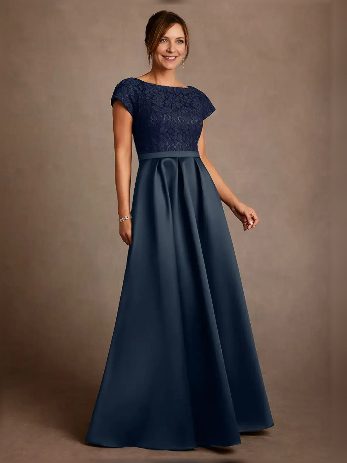 Navy Blue floor-length mother of the bride dress, alternate view showing the full-length silhouette