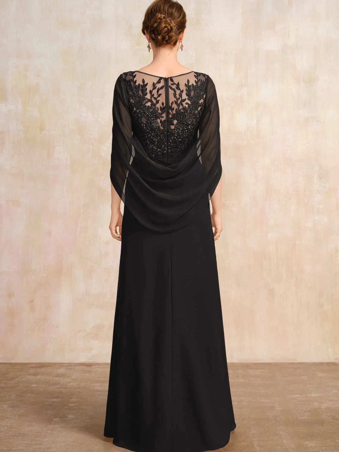 Dark Blue floor-length mother of the bride dress, alternate view showing the full-length silhouette