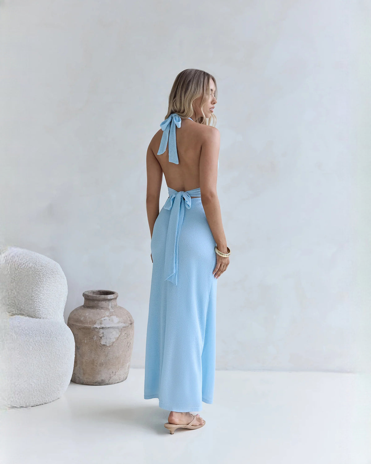 halter neck satin a-line maxi bridesmaid dress - image 7