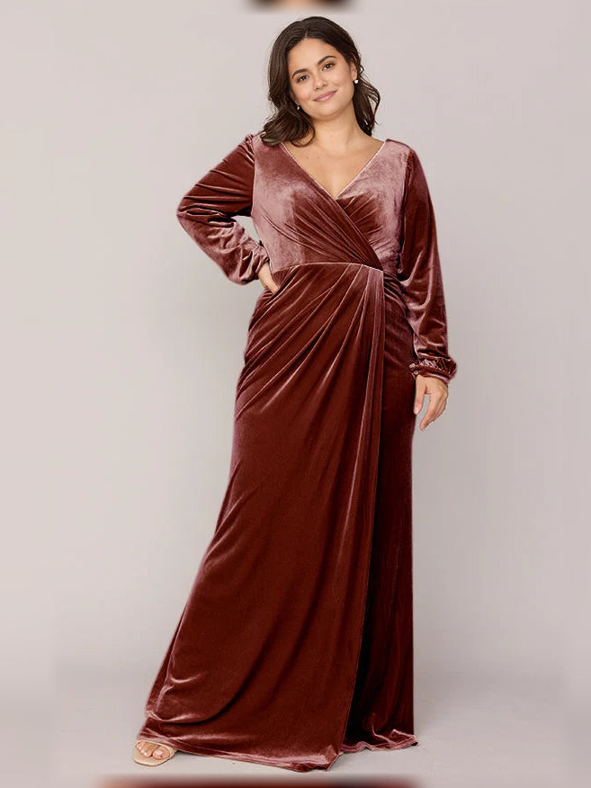Terracotta floor-length bridesmaid dress, alternate view showing the full-length silhouette
