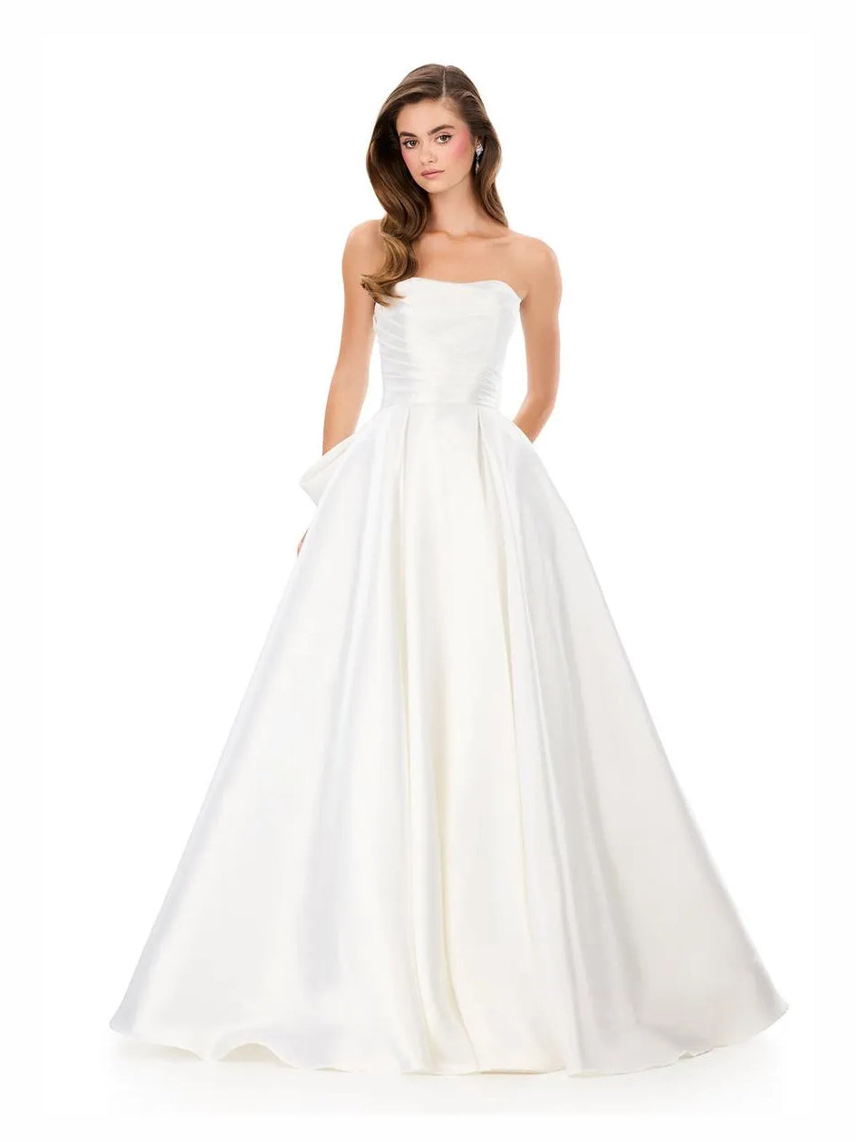 Ivory maxi prom dress, alternate view showing the full-length silhouette