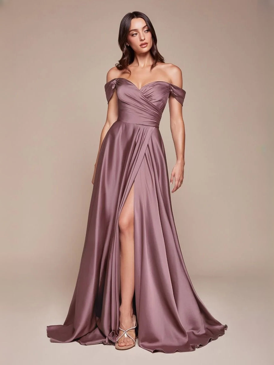 Vintage Mauve floor-length prom dress, alternate view showing the full-length silhouette