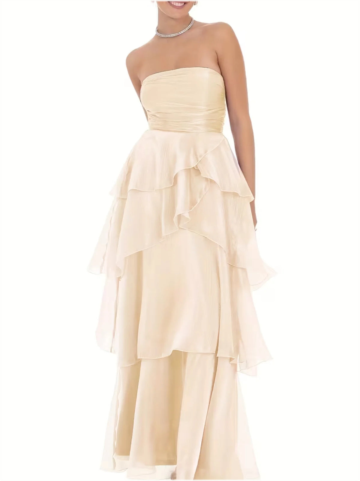 Apricot floor-length wedding dress, alternate view showing the full-length silhouette