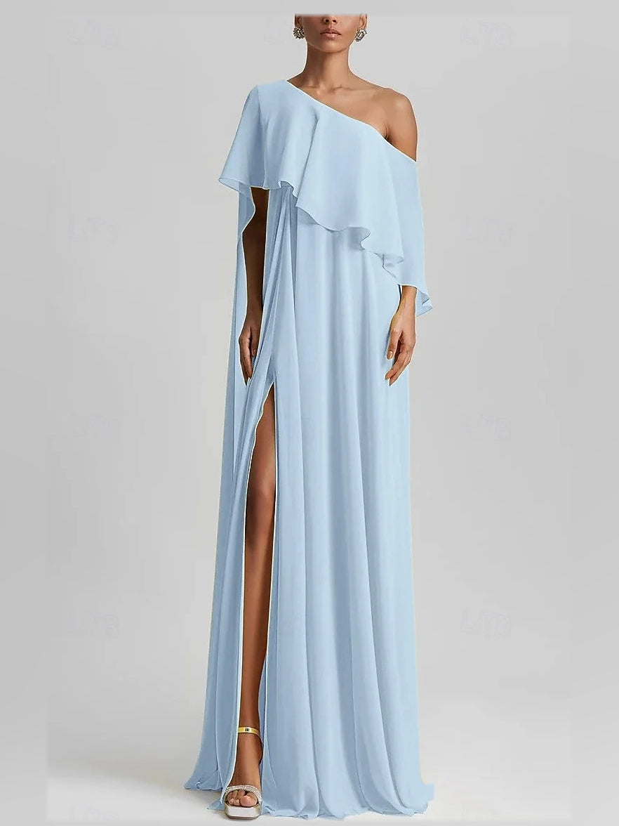Canary maxi prom dress, alternate view showing the full-length silhouette