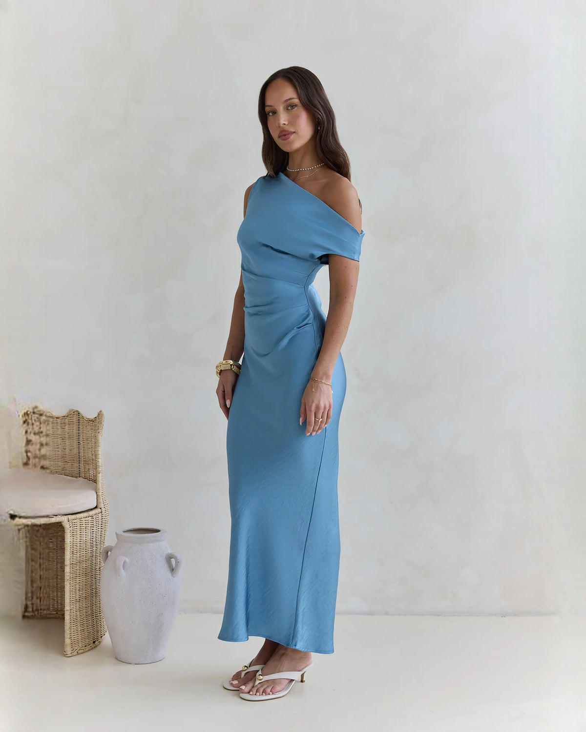 off-shoulder satin a-line maxi bridesmaid dress - image 7
