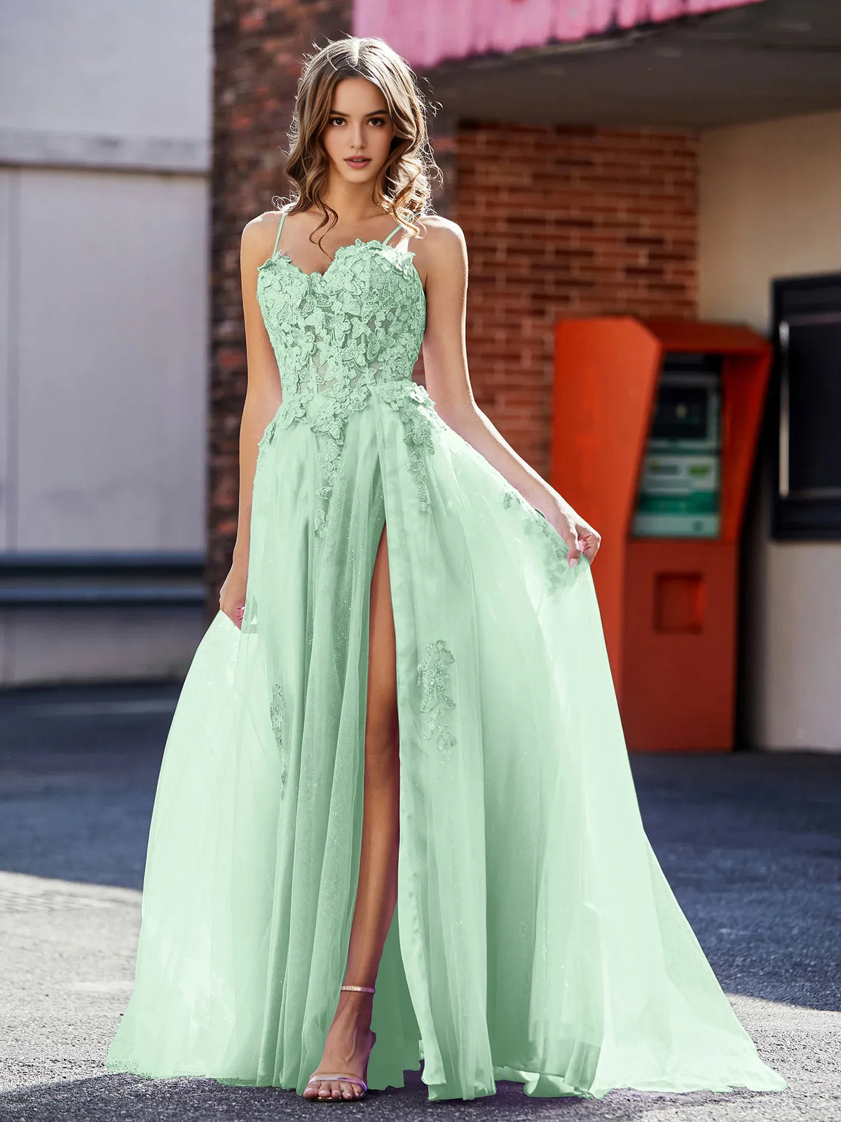 Mint Green floor-length prom dress, alternate view showing the full-length silhouette