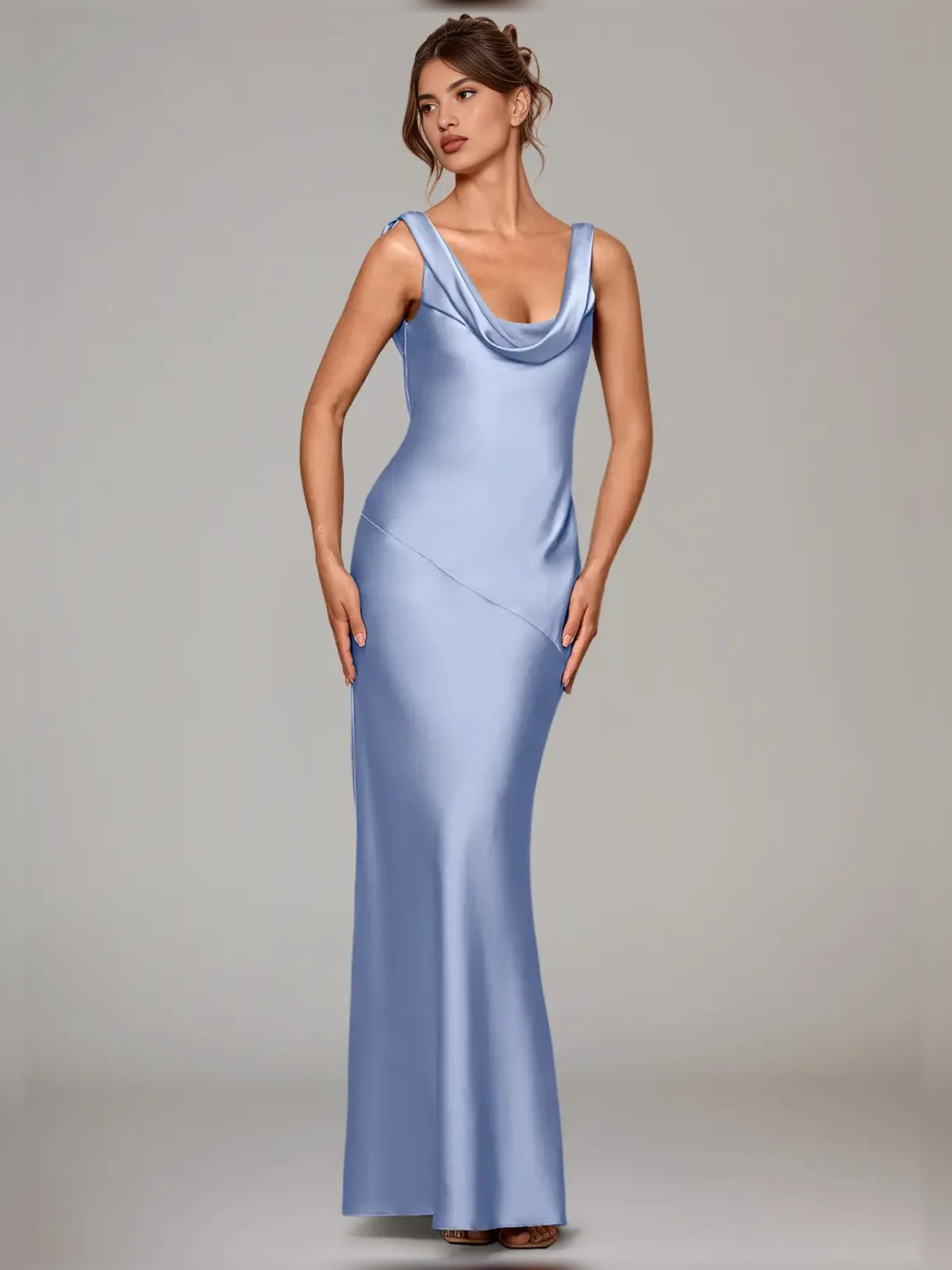 Ice Blue floor-length bridesmaid dress, alternate view showing the full-length silhouette