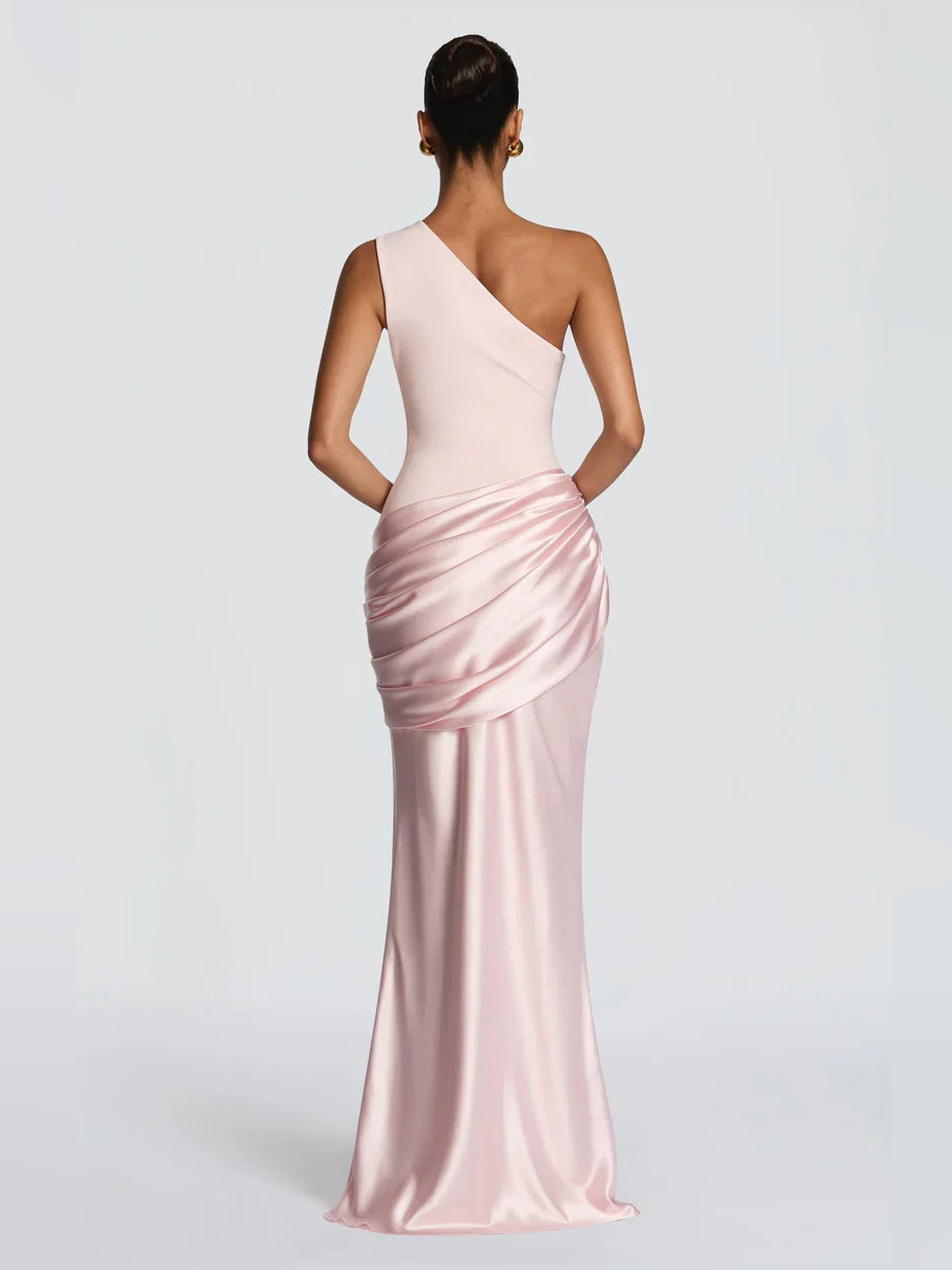 Light Blue mermaid floor-length formal dress with ruching, alternate view showing the shoulder line
