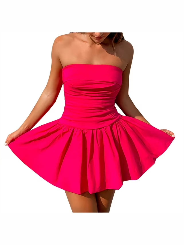 Red midi formal dress with off-the-shoulder neckline, alternate view showing the shoulder line
