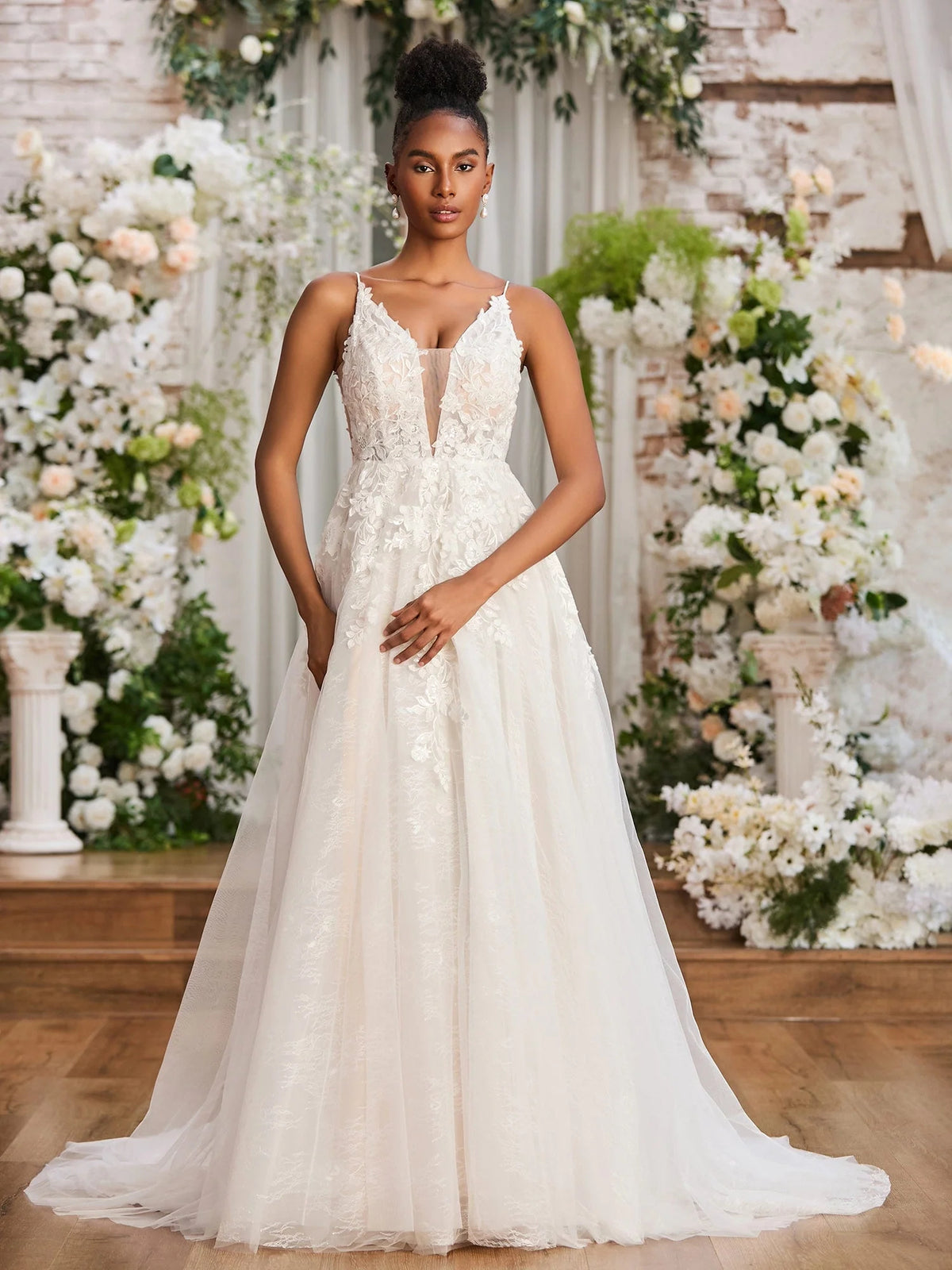 Ivory floor-length wedding dress, alternate view showing the full-length silhouette
