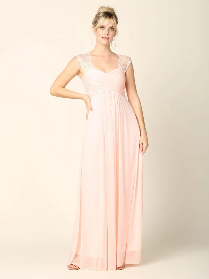 Blush Pink maxi bridesmaid dress, alternate view showing the full-length silhouette