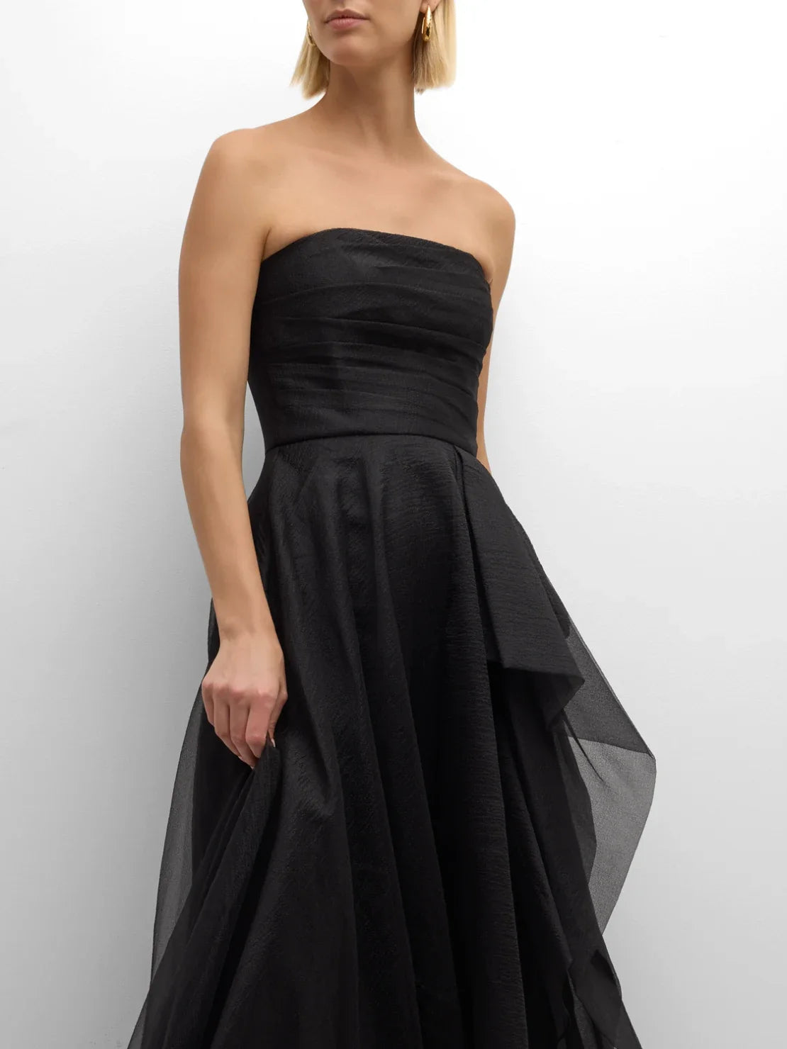 Fuchsia a-line floor-length formal dress with ruffle details, alternate view showing the shoulder line
