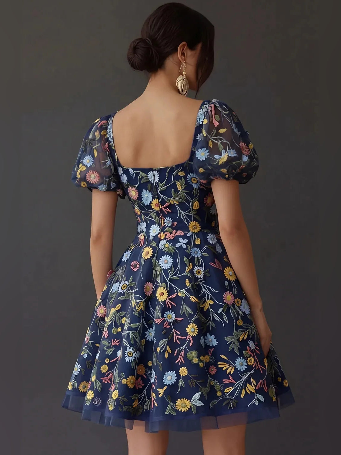Mauve short homecoming dress, alternate view showing the full-length silhouette from another angle