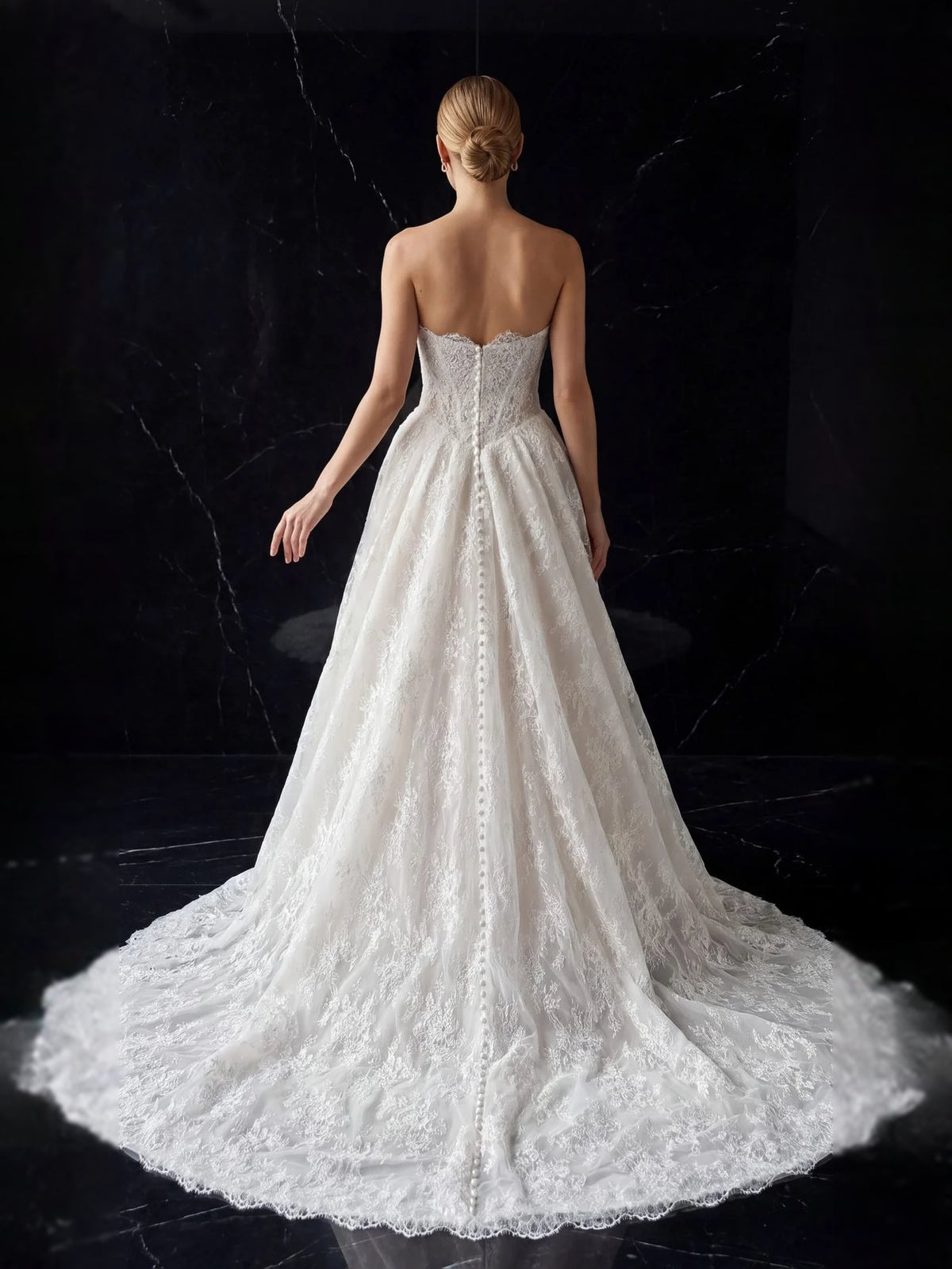 Ivory floor-length wedding dress, alternate view showing the full-length silhouette
