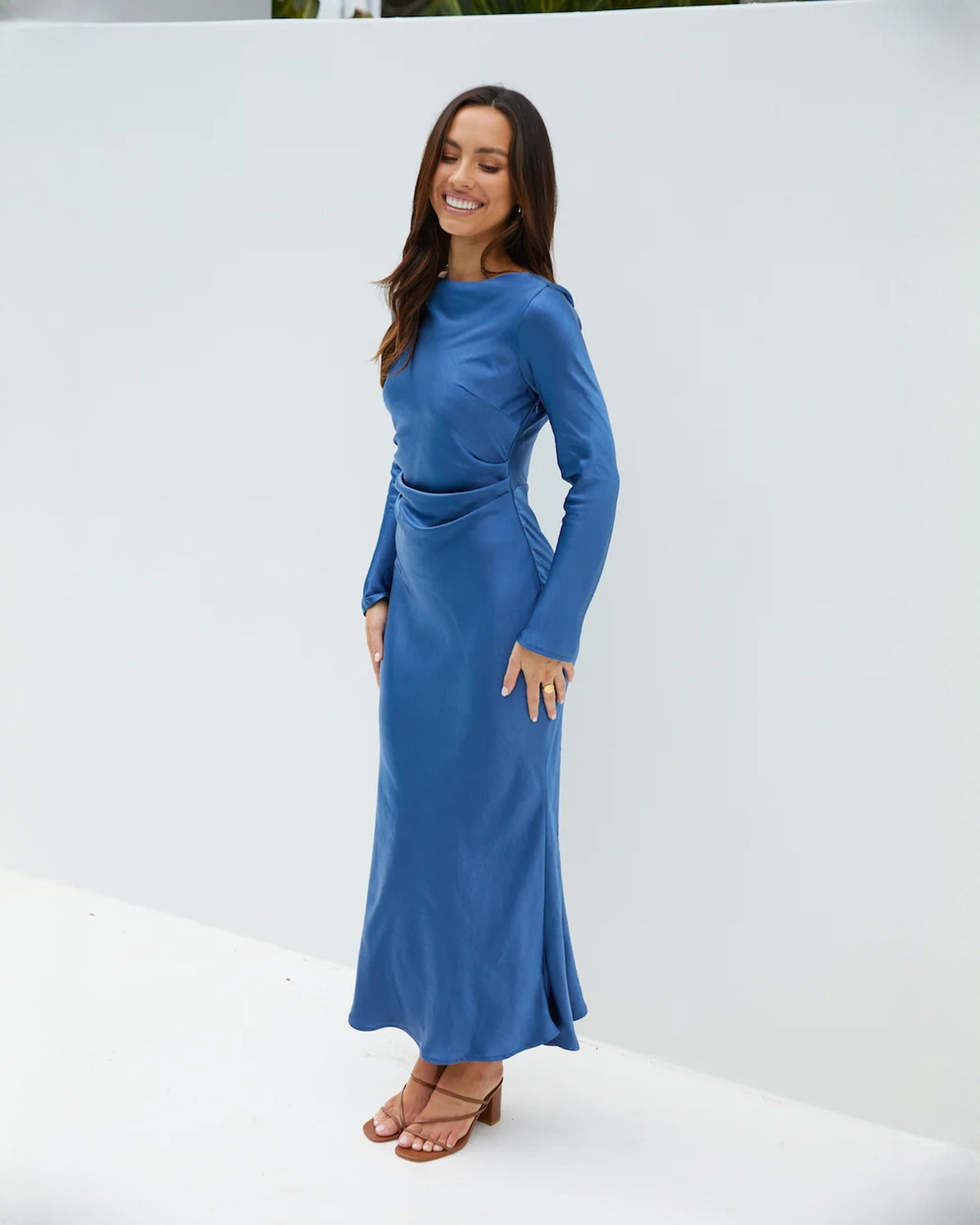 sleeveless satin a-line midi bridesmaid dress - image 7