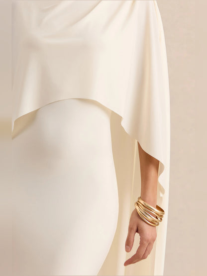 Cream midi formal dress, alternate view showing the shoulder line