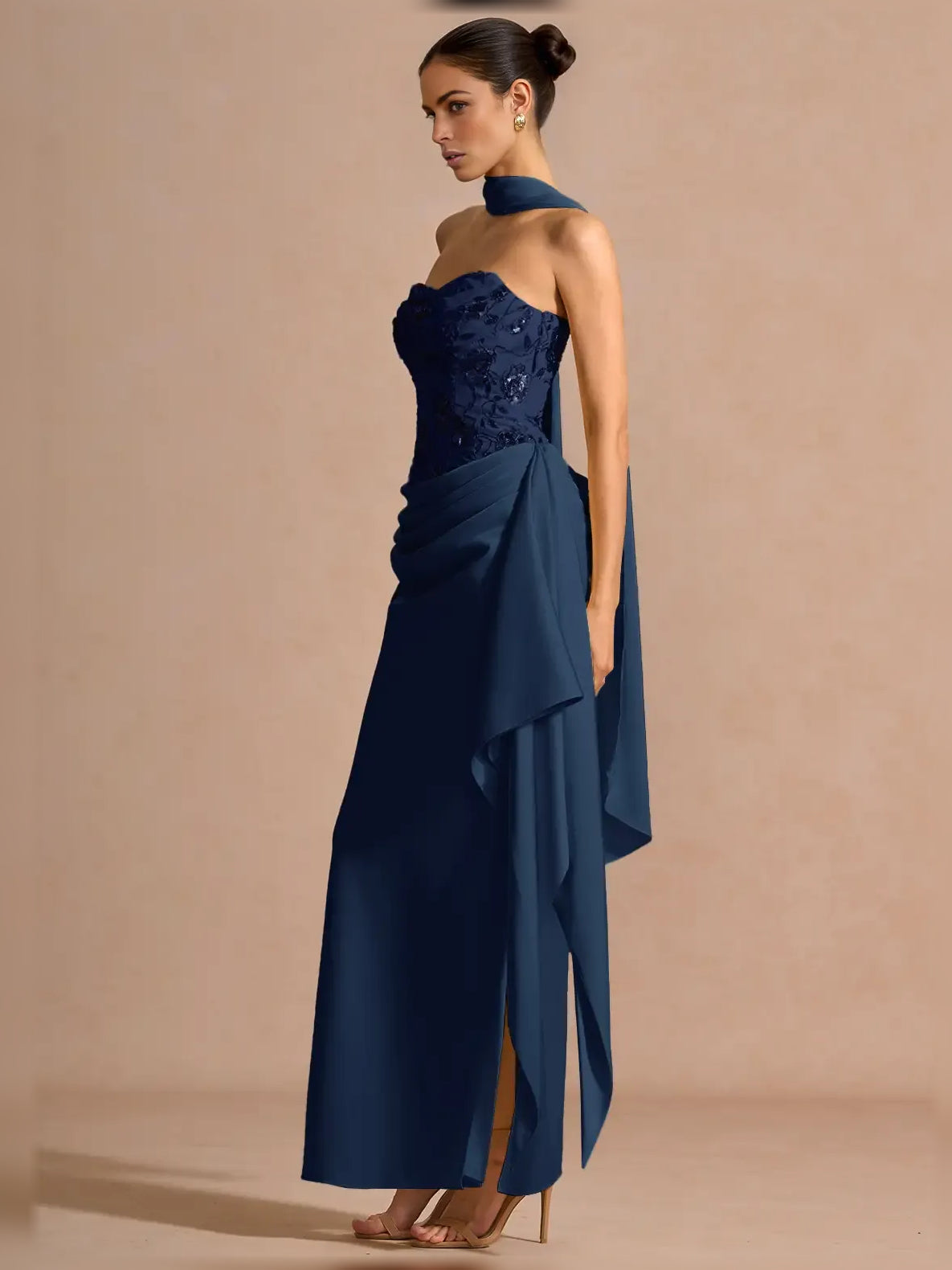 Lilac mermaid floor-length formal dress with embroidery, alternate view showing the shoulder line