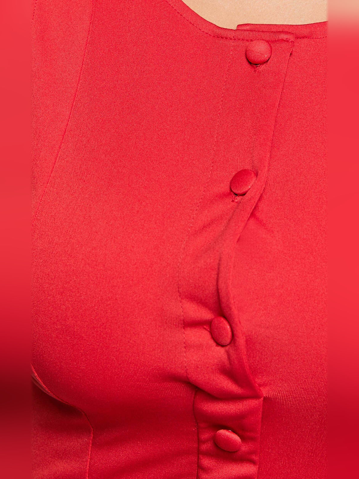 Red mini homecoming dress, alternate view showing the full-length silhouette