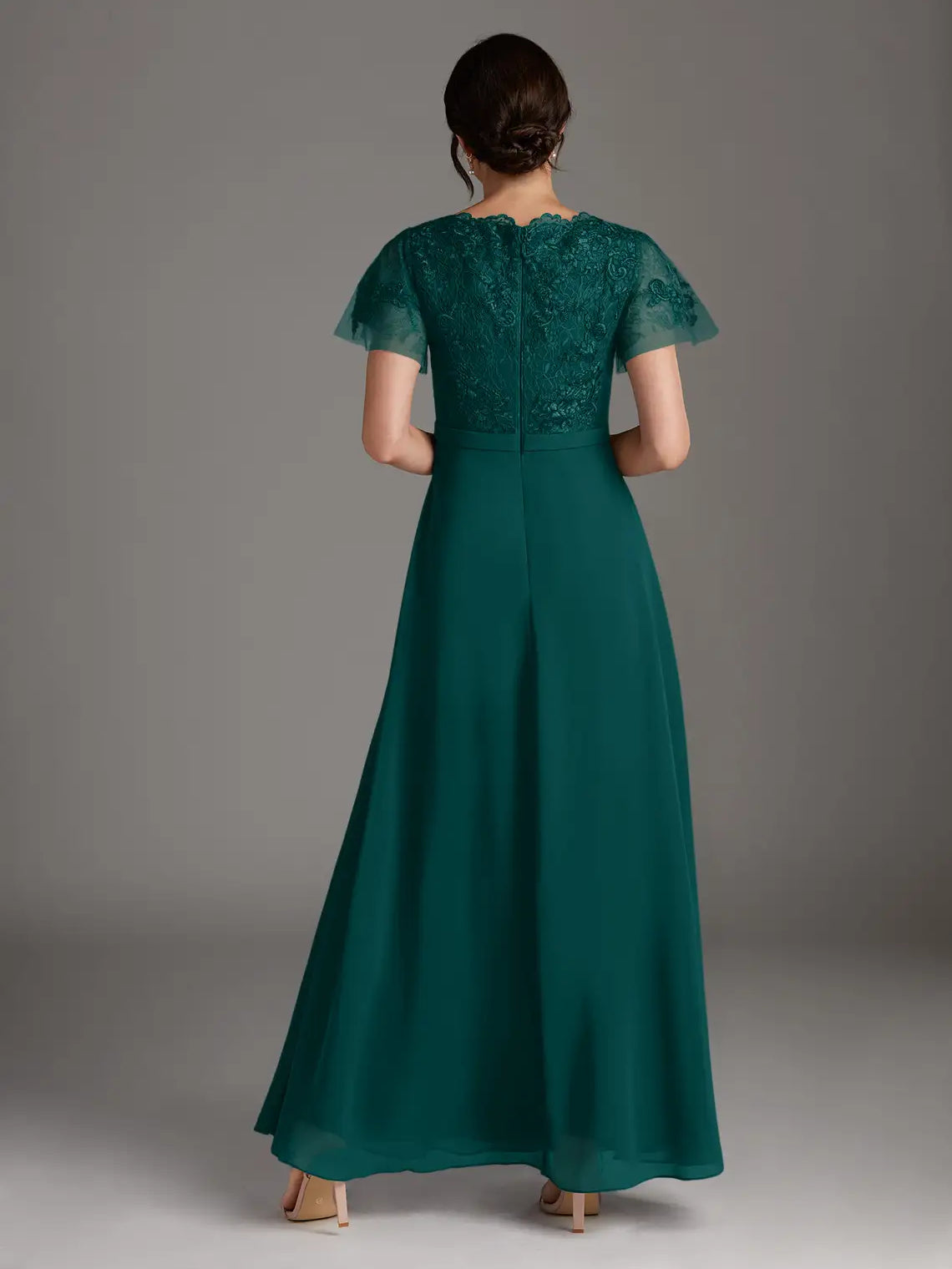 Dusty Pink floor-length mother of the bride dress, alternate view showing the full-length silhouette