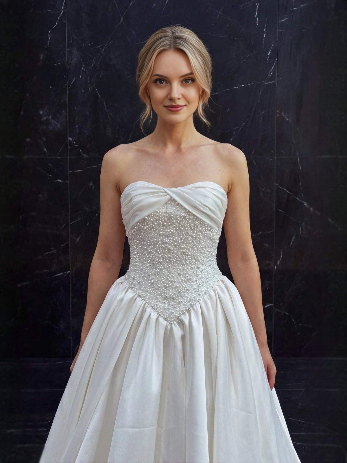 Ivory floor-length wedding dress, alternate view showing the full-length silhouette