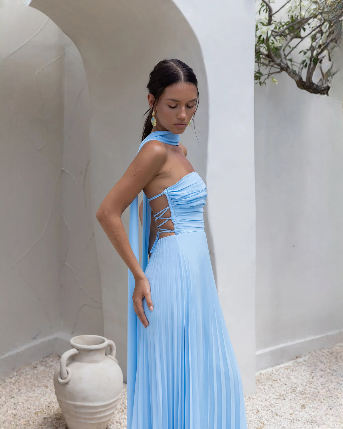 strapless chiffon a-line maxi bridesmaid dress - image 7