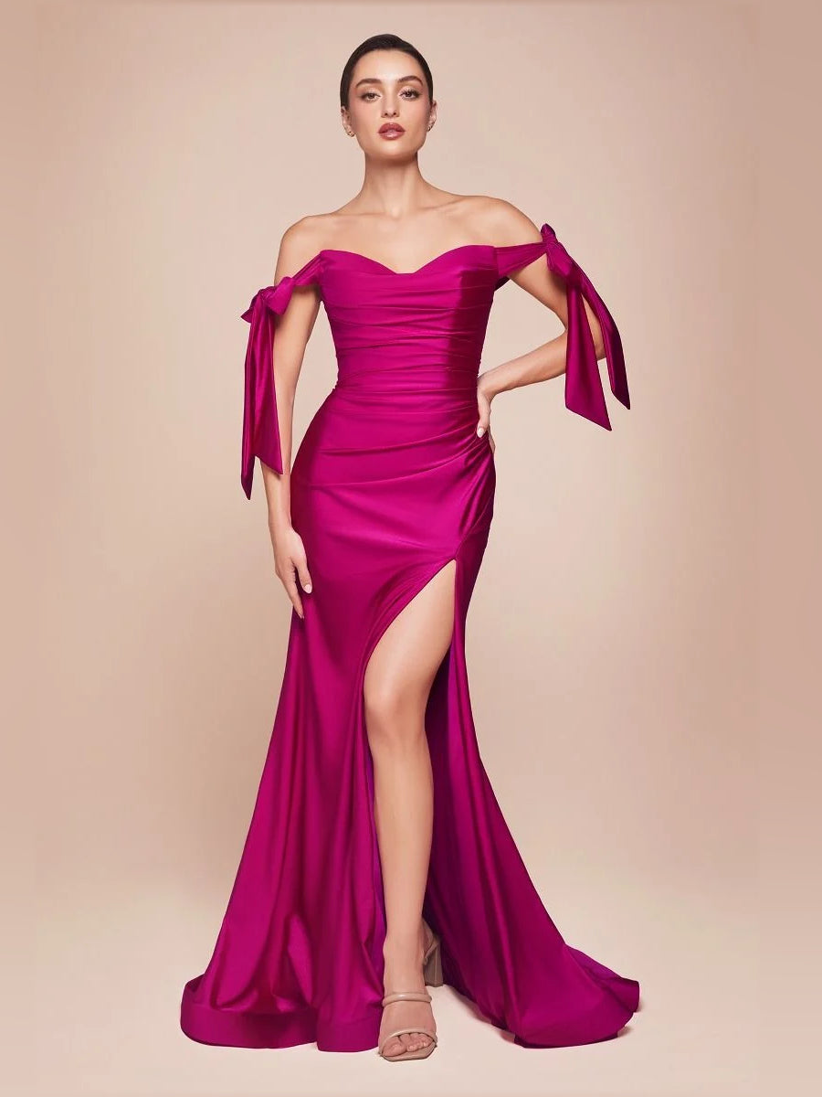 Magenta floor-length prom dress, alternate view showing the full-length silhouette