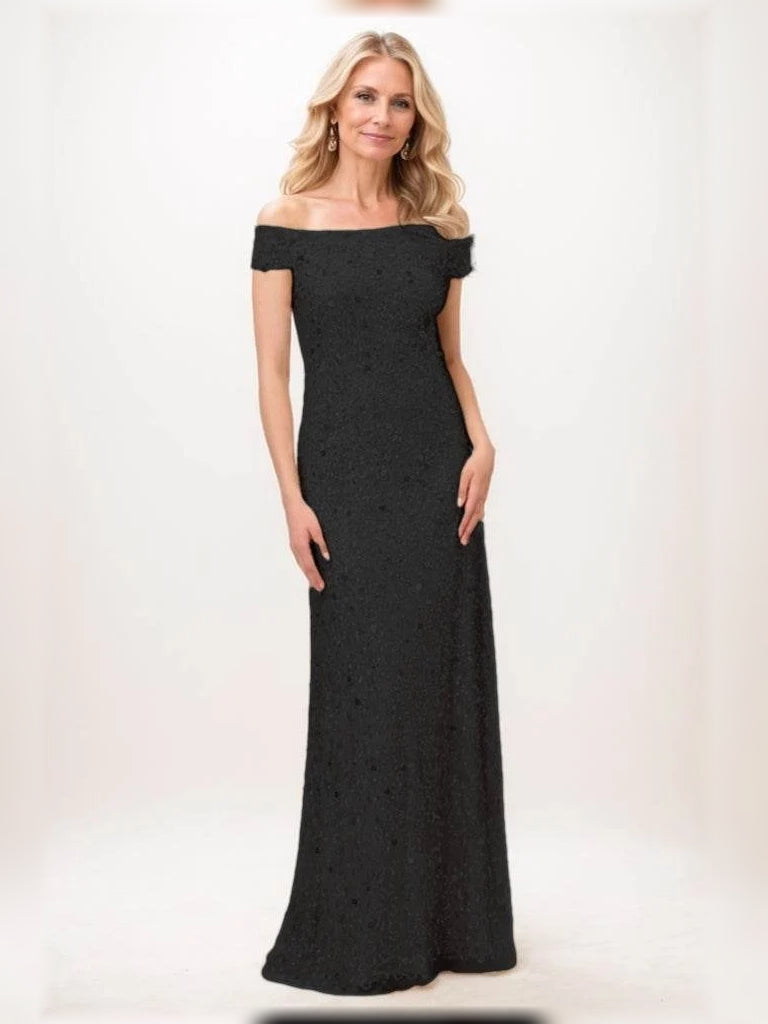 Black short mother of the bride dress, alternate view showing the full-length silhouette