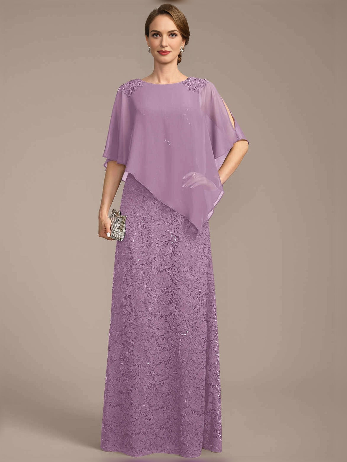 Tahiti floor-length mother of the bride dress, alternate view showing the full-length silhouette