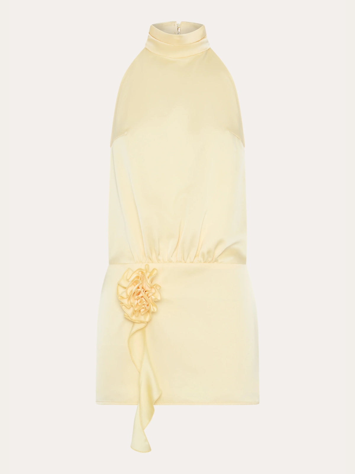 Yellow mini homecoming dress, alternate view showing the full-length silhouette