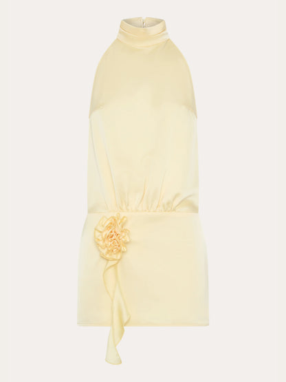 Yellow mini homecoming dress, alternate view showing the full-length silhouette