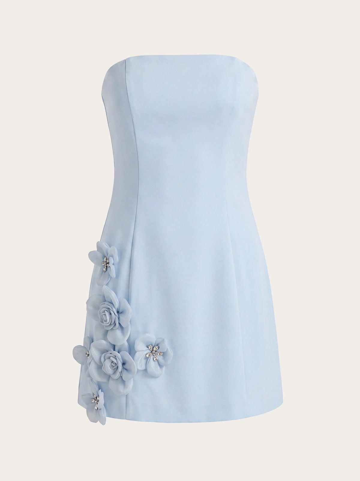 Blue mini homecoming dress, alternate view showing the full-length silhouette