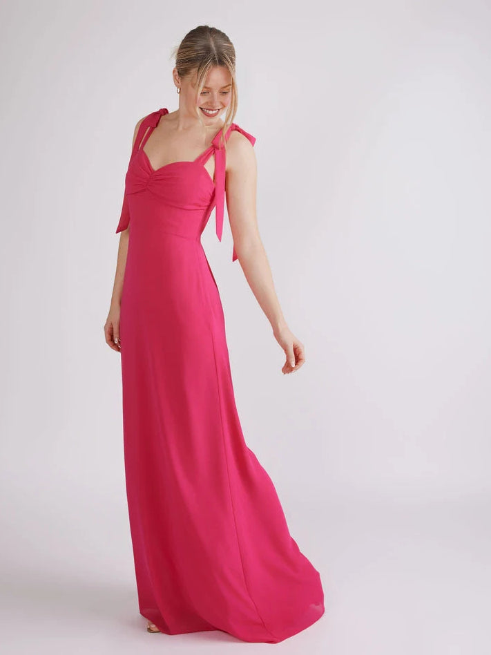 Hot Pink maxi bridesmaid dress, alternate view showing the full-length silhouette