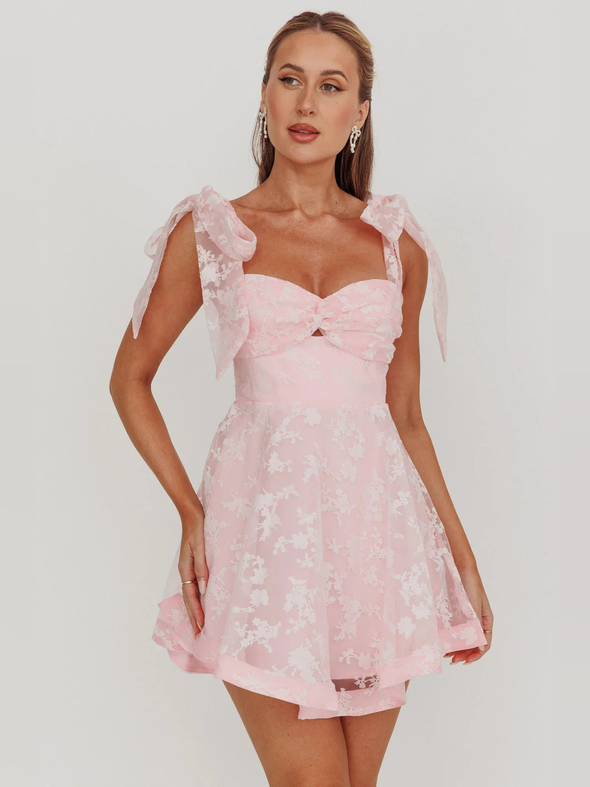 Blush Pink mini homecoming dress, alternate view showing the full-length silhouette