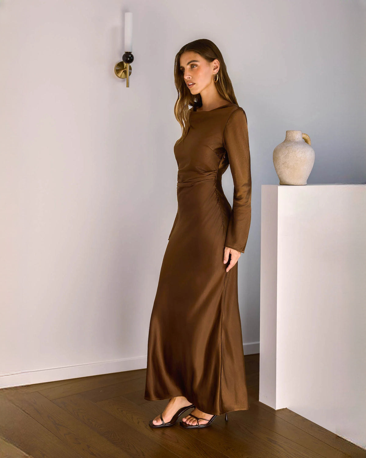 sleeveless satin a-line maxi bridesmaid dress - image 7