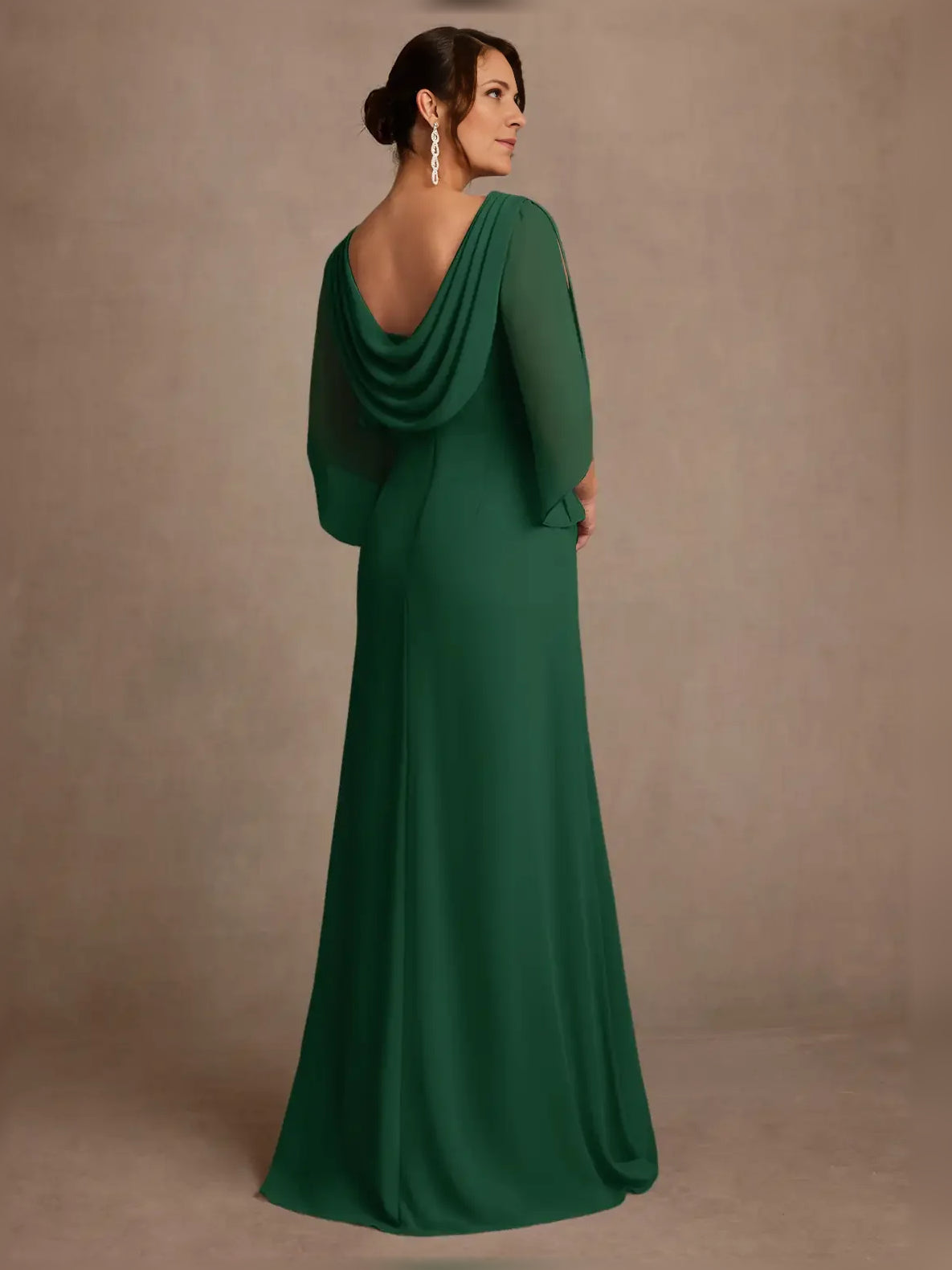 Chocolate floor-length mother of the bride dress, alternate view showing the full-length silhouette