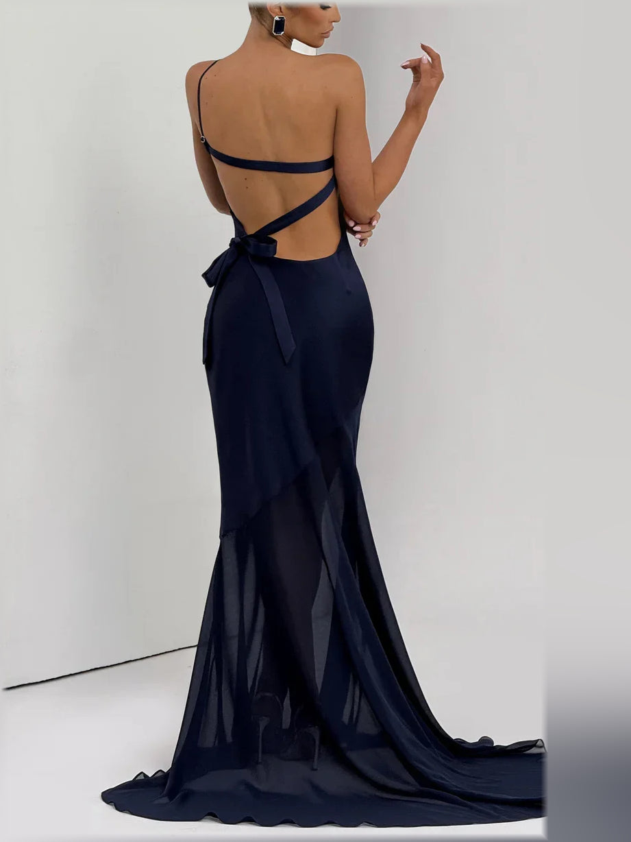 Blush Pink mermaid floor-length formal dress with one-shoulder neckline, alternate view showing the shoulder line