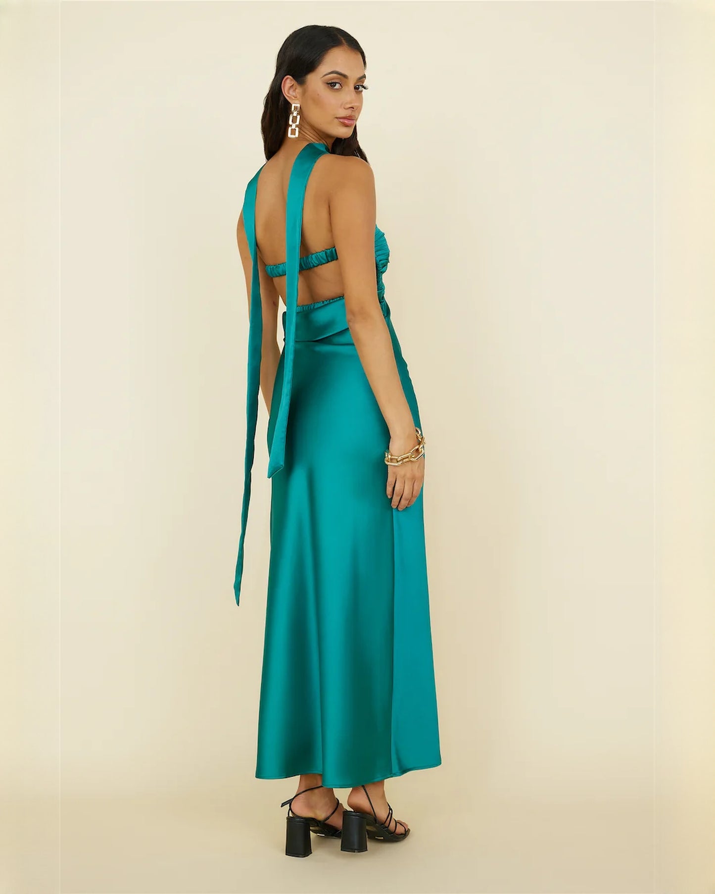 sleeveless satin a-line maxi bridesmaid dress - image 7