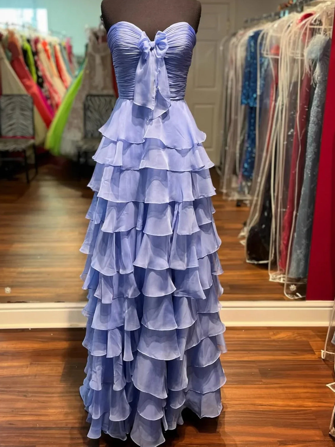 Lavender floor-length prom dress, alternate view showing the full-length silhouette