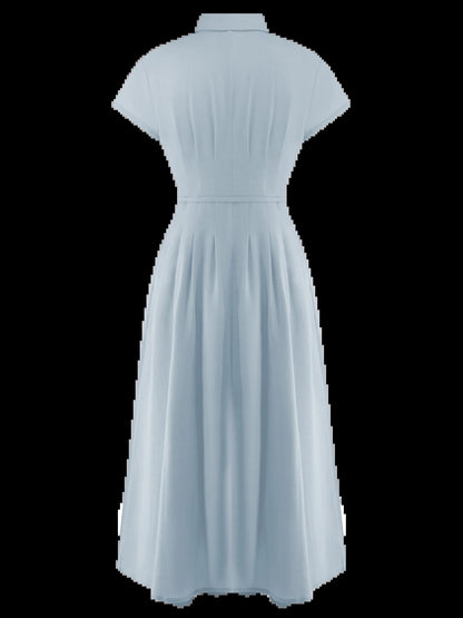 Cornflower Blue midi formal dress, alternate view showing the shoulder line