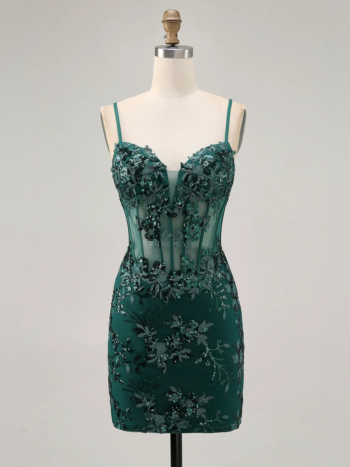 Peacock short homecoming dress, alternate view showing the full-length silhouette from another angle