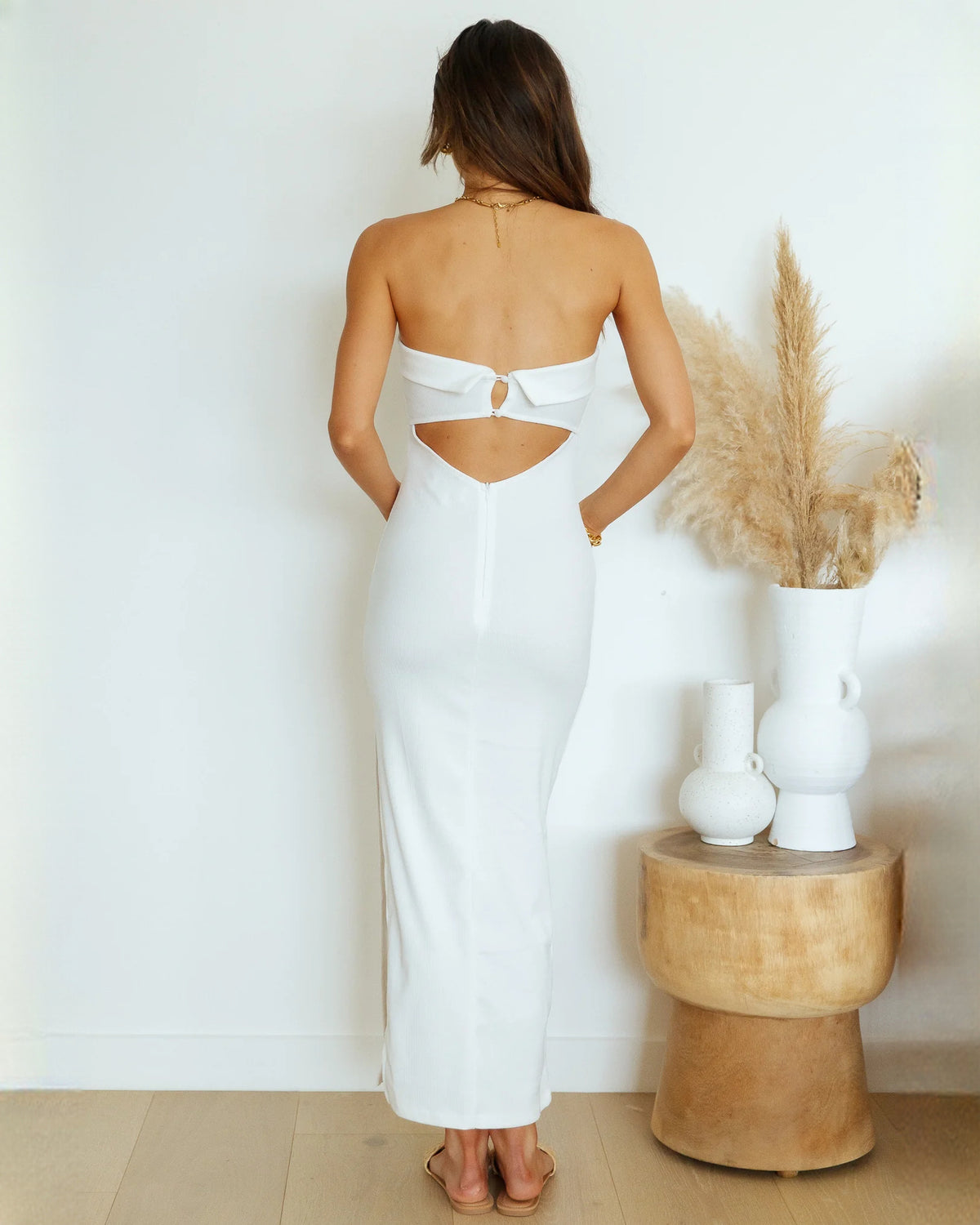 sleeveless structured satin a-line maxi bridesmaid dress - image 7